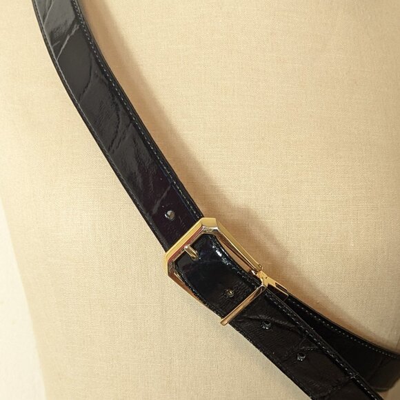 Leather Croc Embossed Reversible 2 in 1 Belt Gold Tone Academia‎ Preppy main image 8